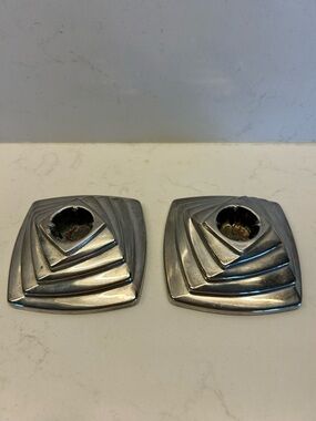 Vintage MCM Silver Plated 
Metal Candle Holders - Pair